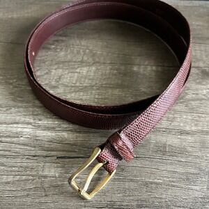 VTG Genuine Lizard Leather Dress Belt Mens‎ Size 40 Brown Casual Gold Buckle